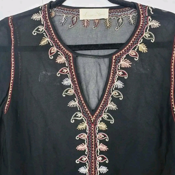 Anthropologie Love Sam Sheer & Embroidered Long Sleeve Women's Blouse Medium - Picture 4 of 9